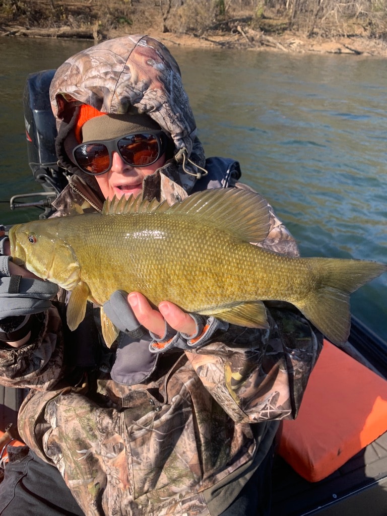 Trophy smallmouth bass catch with guide Jeff Greene
